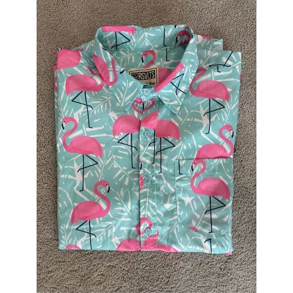 NWOT RSVLTS - PINK FLAMINGO ALL OVER Floral Hawaiian Aloha Mens S C22 - Picture 2 of 8